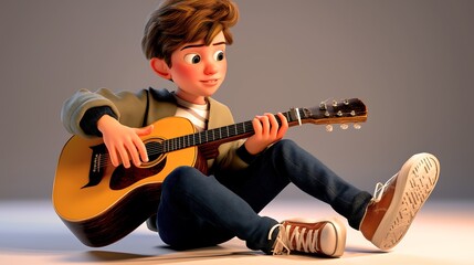 Animated Character Playing Acoustic Guitar