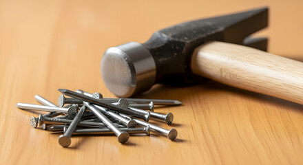 Rooftop Carpenter's Essential Tools: Hammer and Nails for Construction and Home Improvement