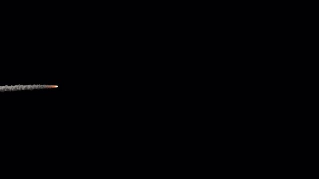Distant meteor, comet, asteroid or missile 007 flying across the frame, 4k 24p, alpha channel for transparent background