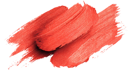 Bright red paint brush strokes on transparent background.