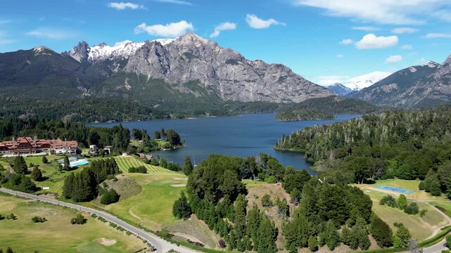Lake Nahuel Huapi, with mountains in the background in Bariloche, Argentina