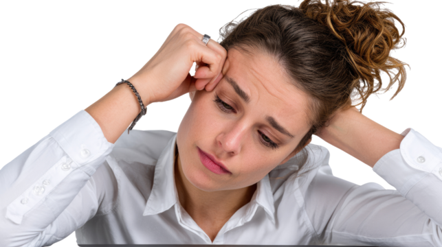 Weariness in the Midst: A tired woman, weary from her work and burdens of the day, reflects with a somber mood.