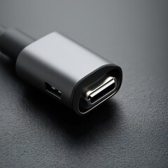 Fototapeta premium Close-up of a Gray USB-C Adapter on a Textured Black Surface
