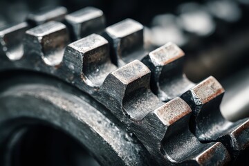 Close-up of a Metallic Gear with Square Teeth and Rust Details