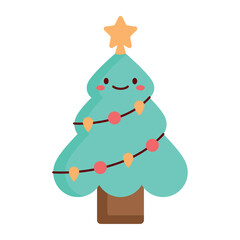 Flat Style Christmas Tree Vector Illustration