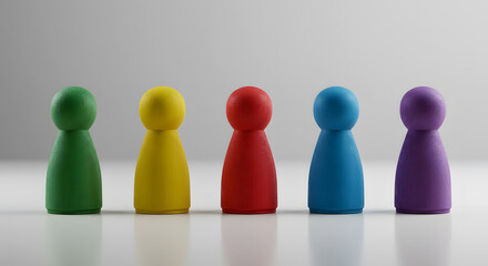 Colorful wooden people figures on white background. copy space. Banner. diversity and inclusion. HR concept