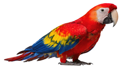 Scarlet macaw in its vibrant splendour: A striking scarlet macaw showcases its brilliant plumage. A parrot captured in a studio setting. This captivating bird.