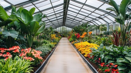 Greenhouse with colorful plants