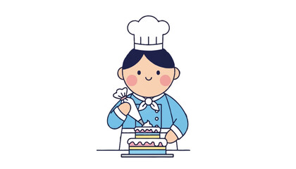 Cute Cartoon Pastry Chef Decorating Cake
