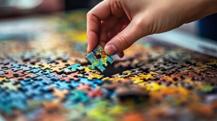 Hand placing puzzle piece