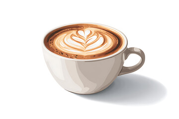 A beautifully crafted latte art in a ceramic cup, showcasing intricate designs, with a clean background