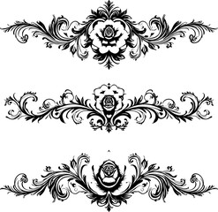 Ornate Vintage Rose Floral Dividers in Black and White