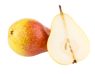 Juicy ripe pear sliced in half revealing fresh texture and seeds, perfect for healthy eating inspiration