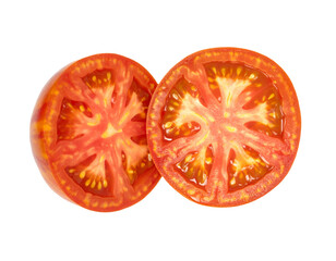 Juicy ripe tomato halves reveal vibrant seeds and flesh, perfect for healthy eating inspiration