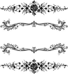 Ornate Vintage Rose Floral Dividers in Black and White