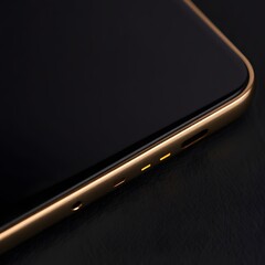 Close-up of Modern Smartphone's Rose Gold Edge, Dark Background, Minimalist Tech Detail