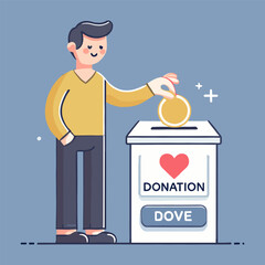 Man Places Coin in Donation Box Illustration