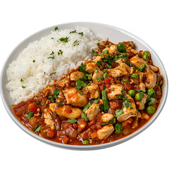 Fototapeta premium Spicy Chicken Biryani on Plate – Flavorful Rice Dish with Artistic Setting. chicken biryani rice dish, delicious chicken biryani, aromatic chicken biryani, chicken biryani platter, chicken biryani t