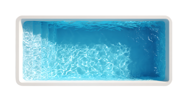 Rectangular Swimming Pool with Overflowing Water on transparent background.