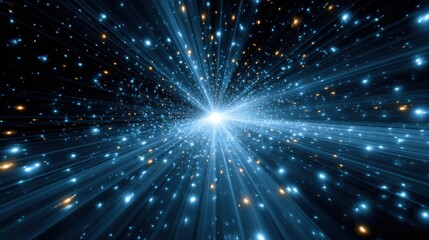 Naklejka premium A vibrant depiction of cosmic energy, showcasing brilliant blue light radiating outward against a dark background filled with stars.