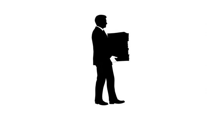 Dedicated professional carrying a large stack of documents, symbolizing workload, business, and administrative tasks with a clean, minimalist style ideal for corporate presentations