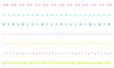 優しい手描き水彩のあしらいセット/ベクター/ライン・丸・四角・三角・リボン・ドット・ストライプ