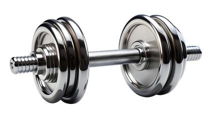 Fototapeta premium Shiny chrome dumbbell with adjustable weight plates isolated on transparent background