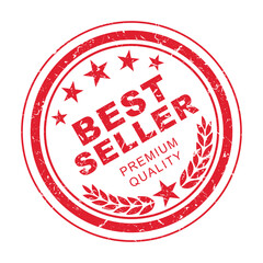 Best Seller sign, Red grunge badge round circle with stars and laurel wreath icon, Premium Quality product, For your shopping website to update what your sales the Best, isolate on white background