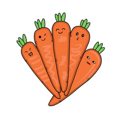 Illustration depicting three varied carrots with artistic lines and leaves.