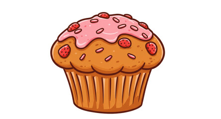 Strawberry cupcake isolated on white background