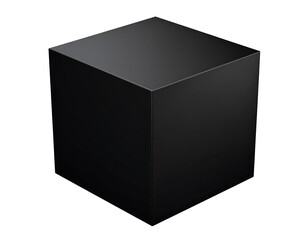 Abstract black cube isolated on a pristine white backdrop with dynamic lighting creating depth and
