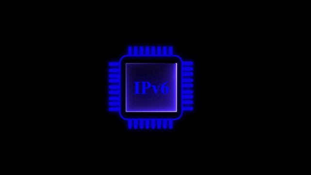 abstract glowing IPv6 processor with connections and signals. Technology IPv6 background. Pulses and signals from the chip propagate through the motherboard. 4k animation