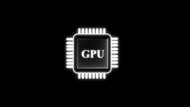 abstract glowing GPU processor with connections and signals. Technology GPU background. Pulses and signals from the chip propagate through the motherboard. 4k animation