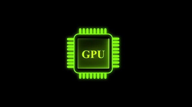 abstract glowing GPU processor with connections and signals. Technology GPU background. Pulses and signals from the chip propagate through the motherboard. 4k animation