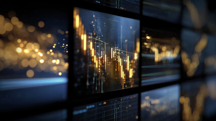 Financial Data and Analysis: A captivating display of financial data illuminates numerous screens, highlighting the dynamic nature of market fluctuations and investment trends.
