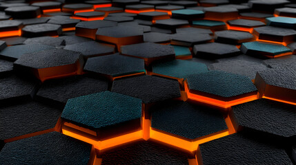 Obraz premium Abstract image of dark and orange hexagons.