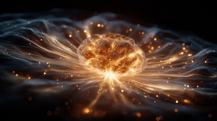 Fototapeta premium Cosmic Mind: An abstract representation of the mind, portrayed as a radiant, glowing orb, pulsating with energy and surrounded by ethereal, flowing waves.