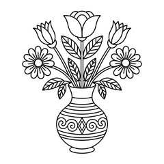 vase with flowers illustration vector style coloring page