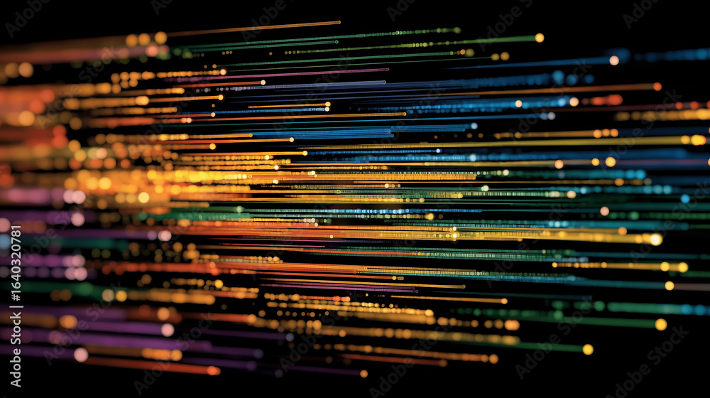 Wall mural dynamic data flow: an abstract depiction of interconnected data streams, characterized by vibrant li