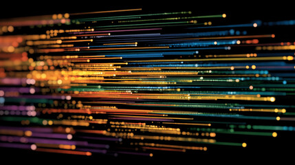Fototapeta premium Dynamic Data Flow: An abstract depiction of interconnected data streams, characterized by vibrant lines of light and color that represent the essence of digital connectivity and information networks.
