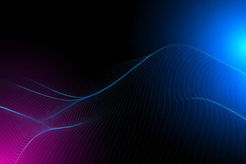 Abstract Wavy Lines of Digital Data on a Dark Background with Blue and Purple Illumination Representing Futuristic Technology and Dynamic Connections