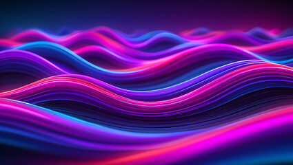 Vibrant neon purple and pink wavy lines creating an abstract futuristic sound wave or data visualization