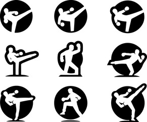 vector sketch illustration collection of silhouette sketches design images icons logos symbols sports martial arts