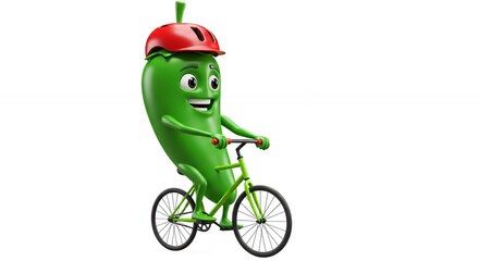 Cartoon chili pepper riding bicycle illustration