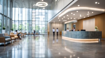 Modern office reception area with bright lighting and sleek design.
