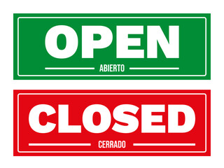 Open and Closed Sign in English and Spanish for Businesses