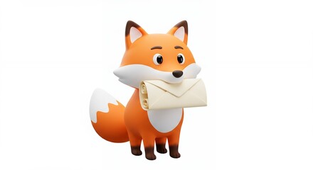 Obraz premium Cute cartoon fox holding a letter