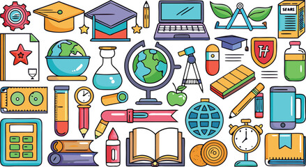 School and education supplies with academic symbols