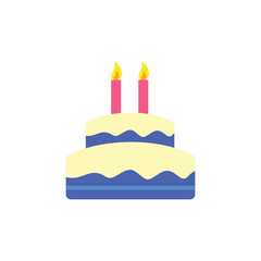 Two-Tier Birthday Cake with Yellow and Blue Frosting and Two Candles