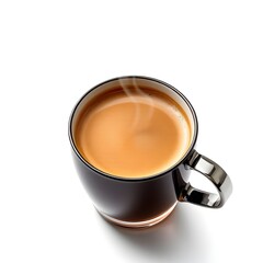 Steaming Cappuccino with Latte Art on White Background